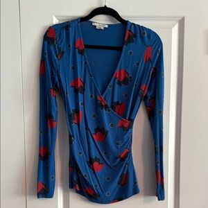 Blue Floral Wrap Top